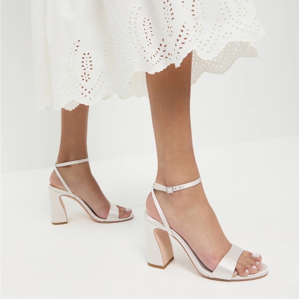 Loeffler Randall Malia Curved-Heel Satin Sandals, 9.5 Cream